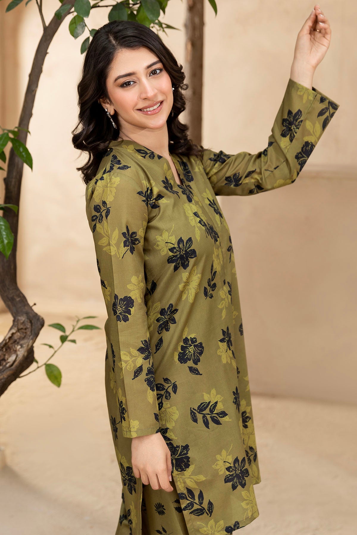 Olive Digital Printed Cotton Lawn Salwar Kameez (2-Piece) - Image 3