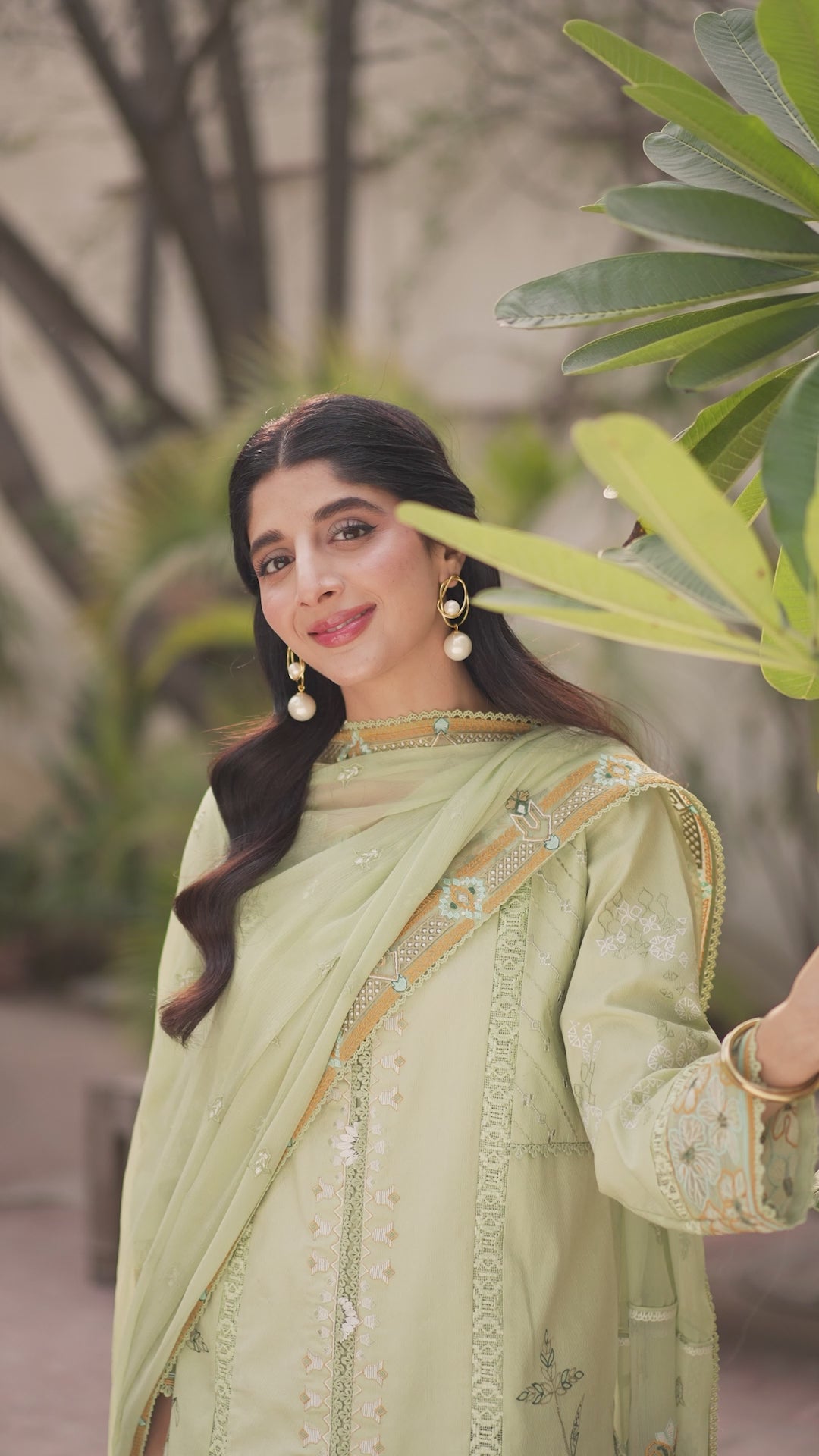 Pakistani Fern Green Embroidered Cotton Lawn Schiffli Suit (3-Piece) - Image 7