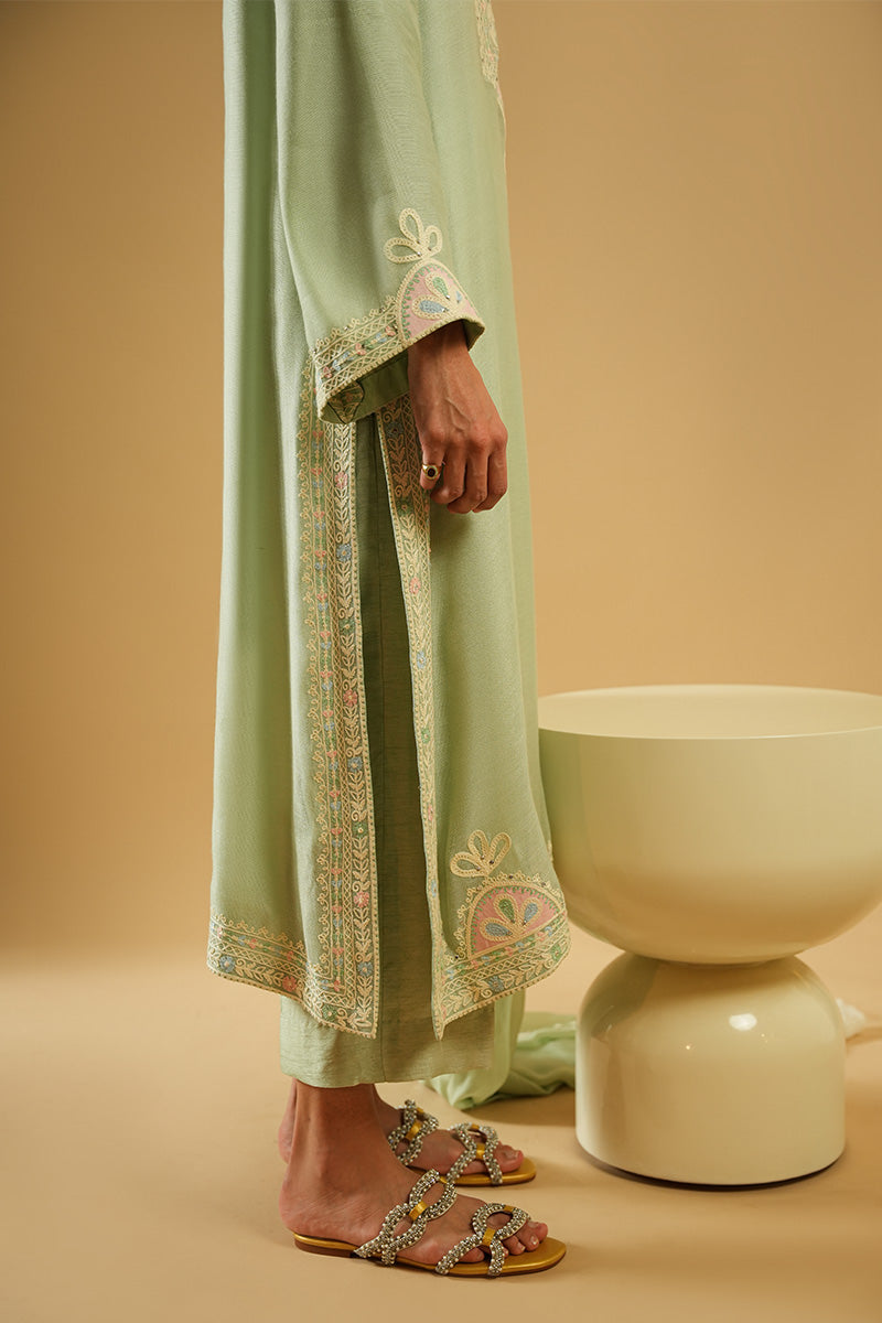 Pakistani Pistachio Aari Embroidered Cotton Net Salwar Kameez (3-Piece) - Image 6