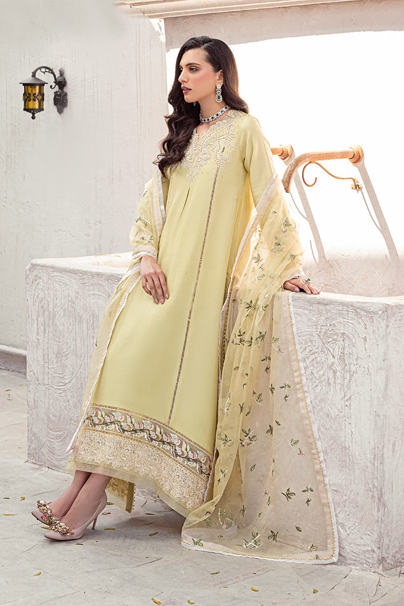 Pakistani Mellow Green Embroidered Cotton Net Salwar Kameez (3-Piece) - Image 2