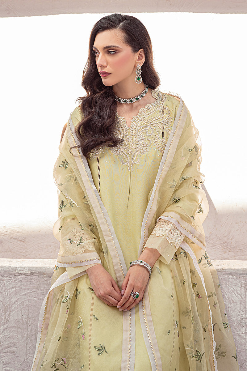 Pakistani Mellow Green Embroidered Cotton Net Salwar Kameez (3-Piece) - Image 3