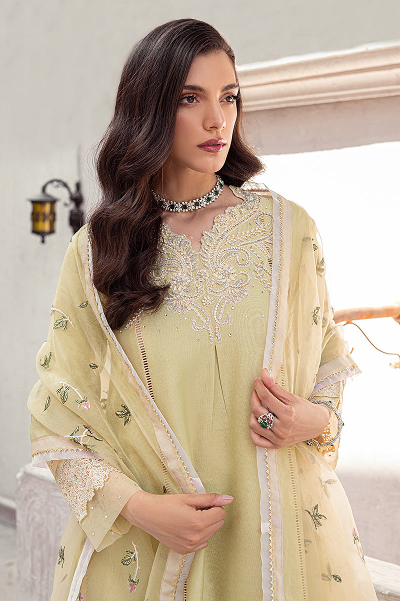 Pakistani Mellow Green Embroidered Cotton Net Salwar Kameez (3-Piece) - Image 5