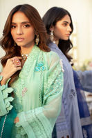 Pakistani Sea Foam Green Embroidered Cotton Net Salwar Kameez (3-Piece) - Image 4