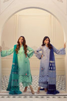 Pakistani Sea Foam Green Embroidered Cotton Net Salwar Kameez (3-Piece) - Image 5