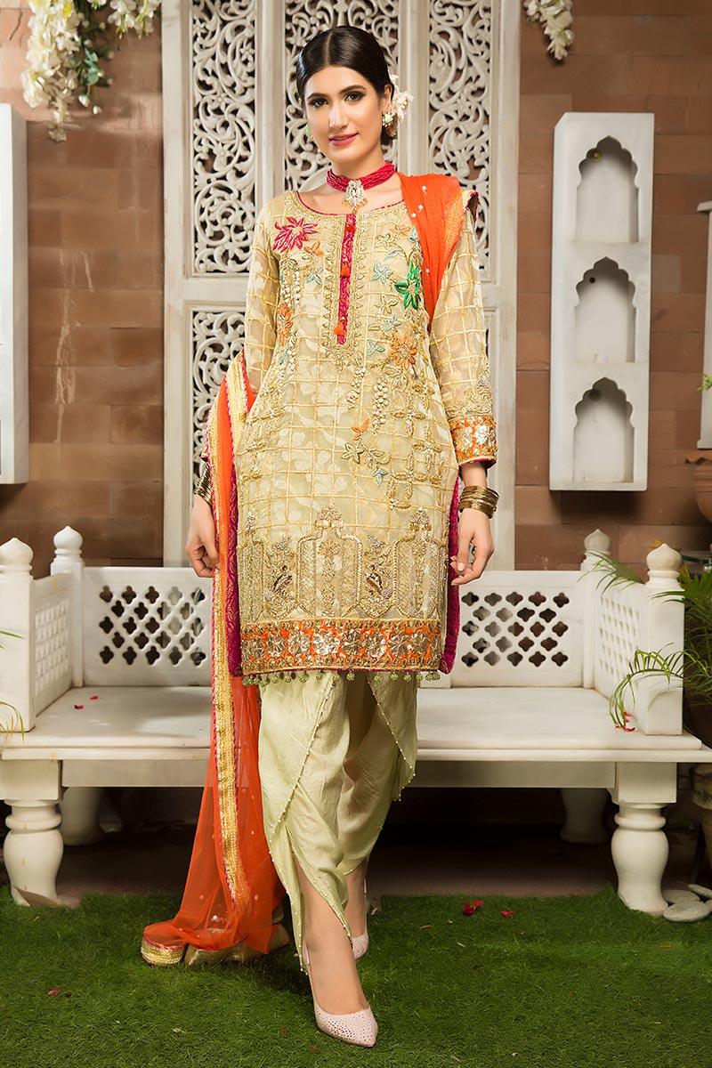 Mint Embroidered Cotton Net Salwar Kameez (3-Piece) - Image 1