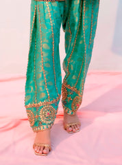 Green Gota Embroidered Cotton Net Shalwar (1-Pc) - Image 2