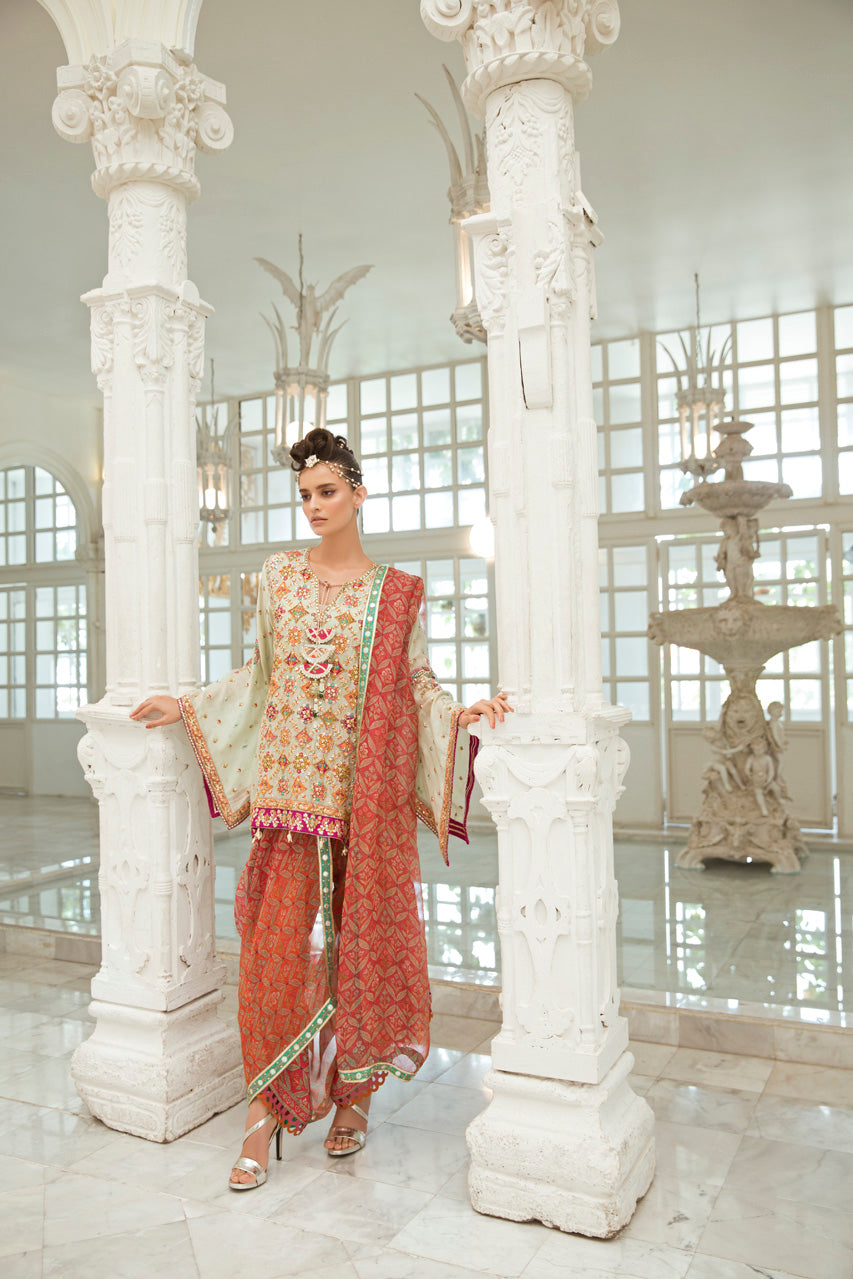 Mint Gota Embroidered Cotton Net Abha (3-Piece) - Image 1