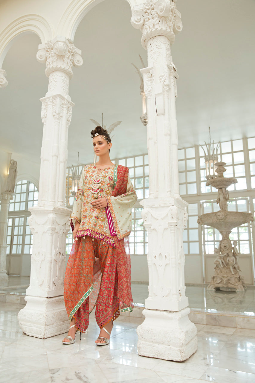 Mint Gota Embroidered Cotton Net Abha (3-Piece) - Image 2