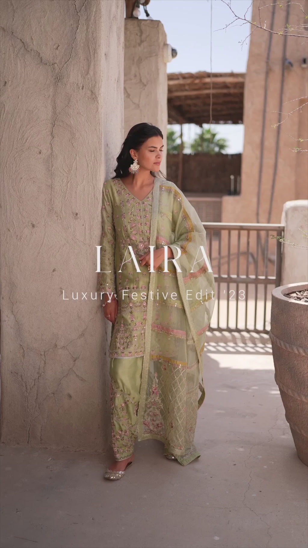 Pakistani Pistachio Embroidered Cotton Net Salwar Kameez (3-Piece) - Image 9