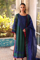 Pakistani Bottle Green Embroidered Cotton Net Salwar Kameez (3-Piece) - Image 4