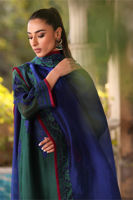 Pakistani Bottle Green Embroidered Cotton Net Salwar Kameez (3-Piece) - Image 5