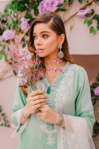 Mint Embroidered Cotton Net Salwar Kameez (3-Piece) - Image 3