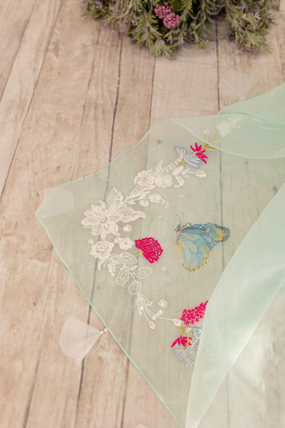 Pakistani Mint Embroidered Cotton Net Salwar Kameez (3-Piece) - Image 6