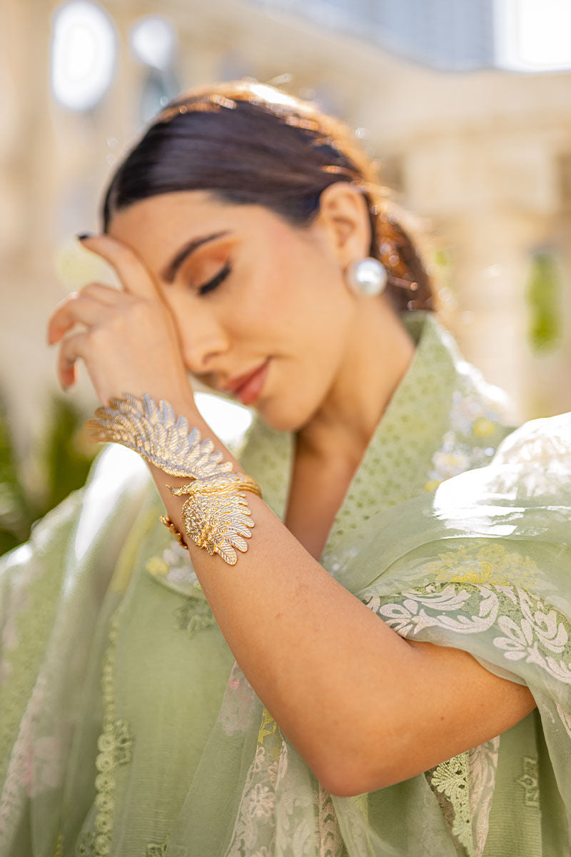 Pistachio Green Schiffli Cotton Organza Salwar Kameez (3-Piece) - Image 2