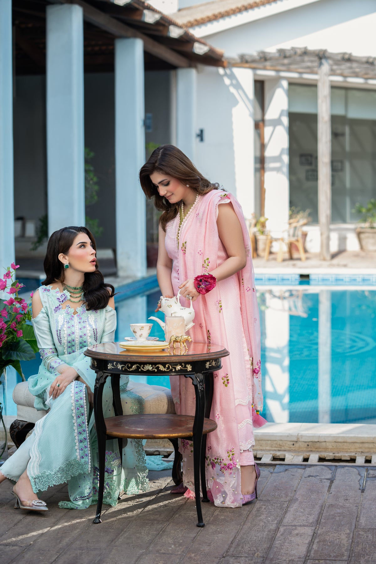 Mint Embroidered Cotton Silk Salwar Kameez (3-Piece) - Image 11