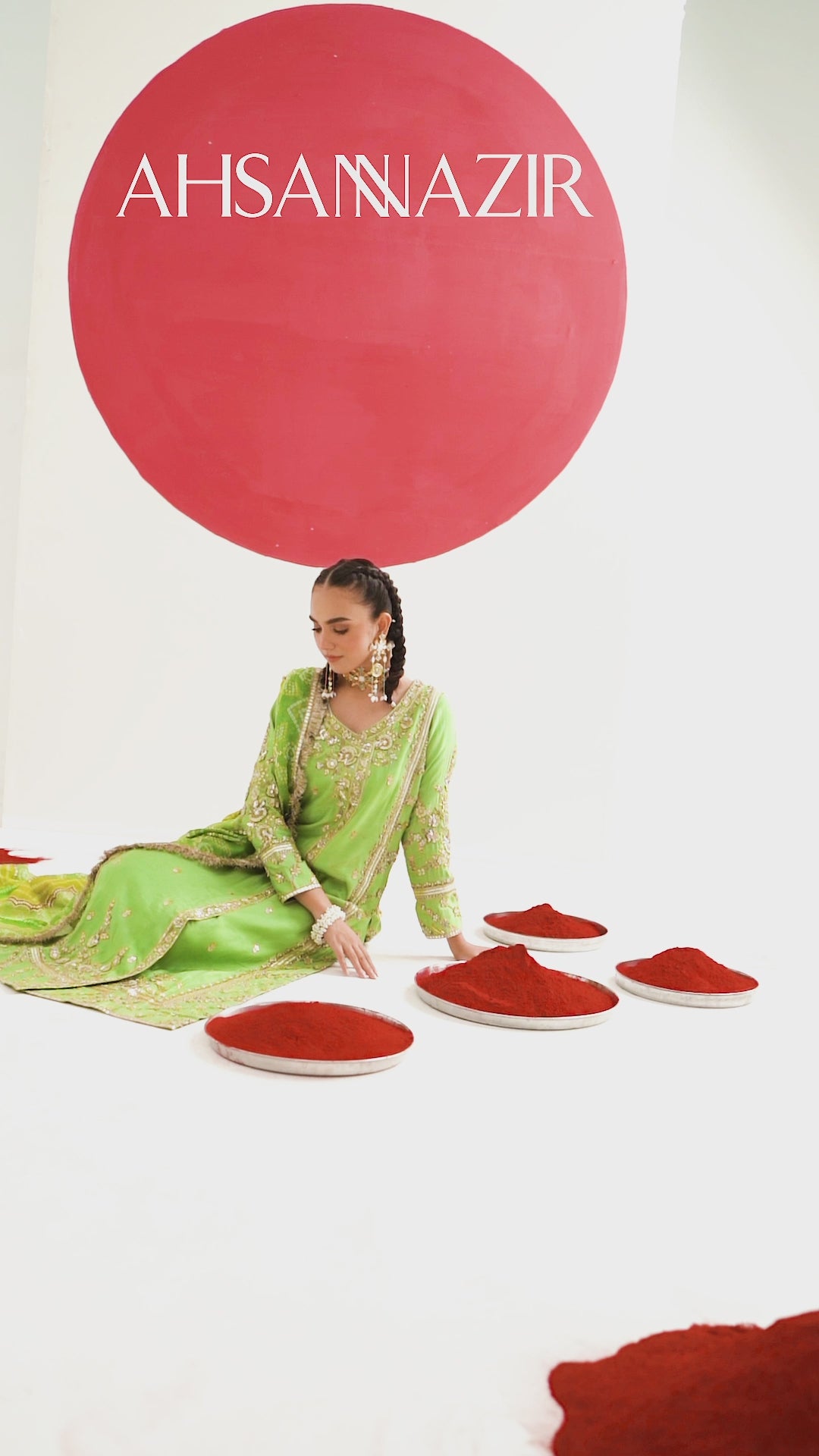 Pakistani Lime Green Zardozi Cotton Silk Salwar Kameez (3-Piece) - Image 4