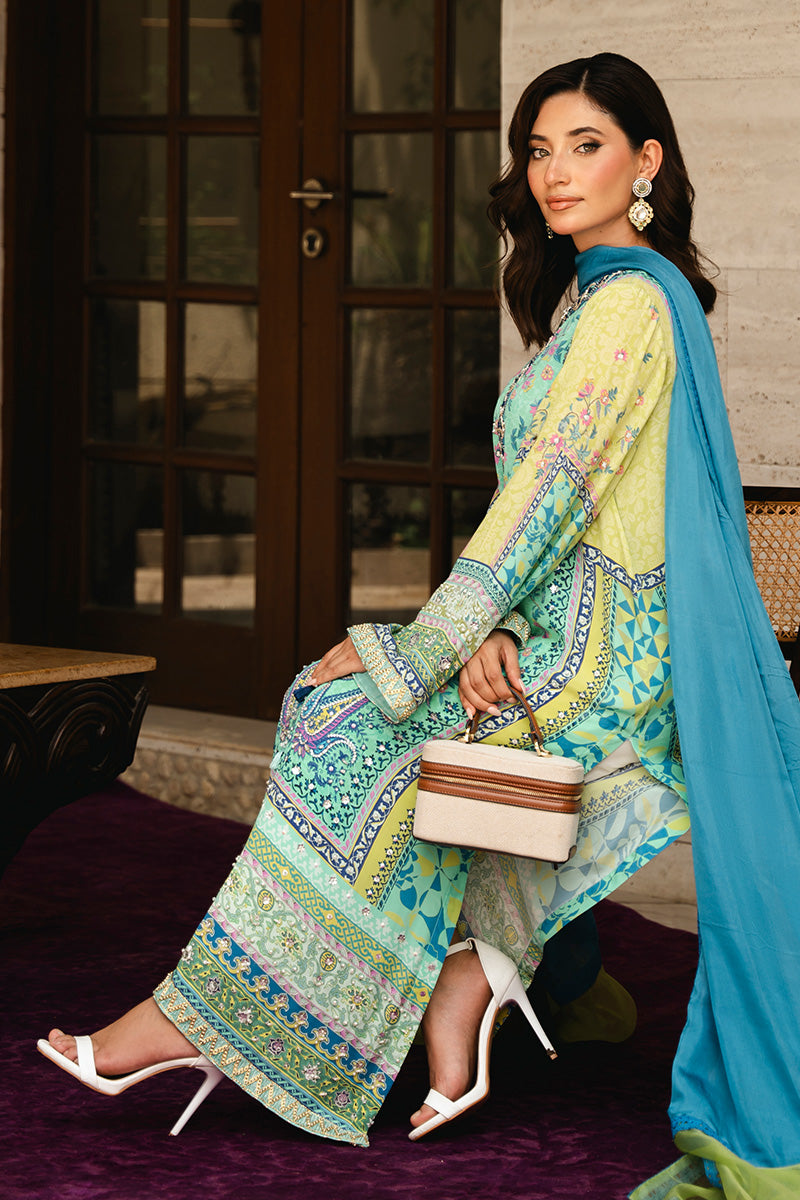 Lime Green Printed Crepe Silk Salwar Kameez (2-Piece) - Image 4