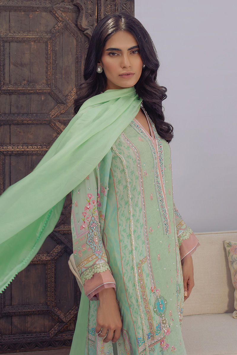 Pakistani Mint Digital Printed Crepe Silk Salwar Kameez (3-Piece) - Image 2