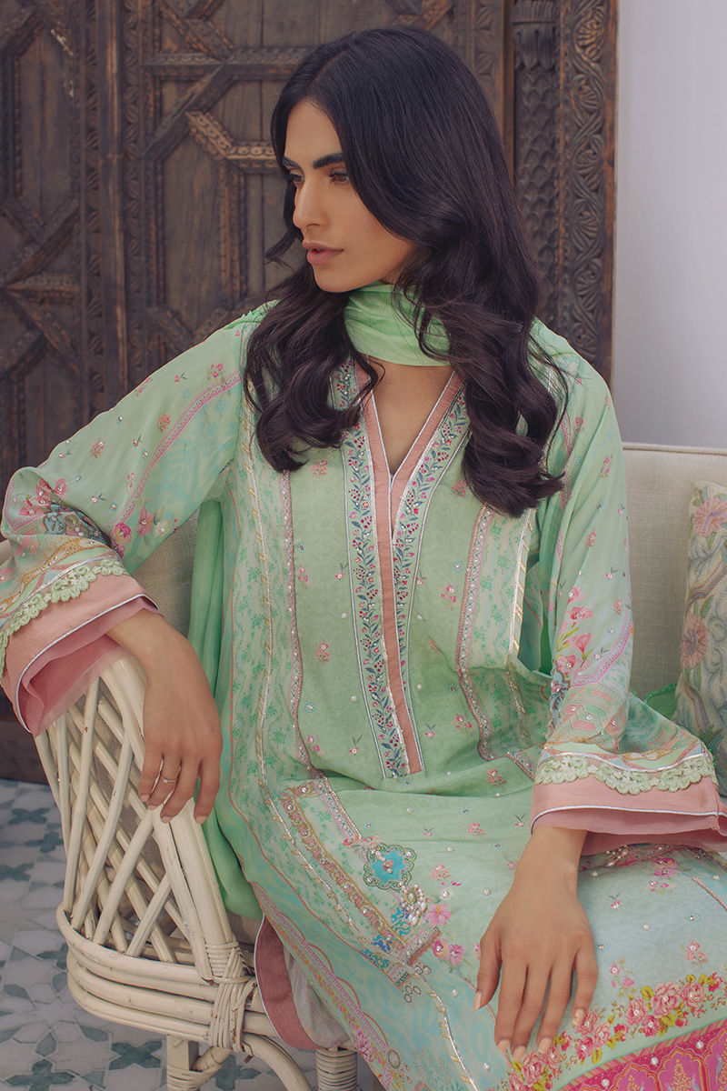 Pakistani Mint Digital Printed Crepe Silk Salwar Kameez (3-Piece) - Image 5
