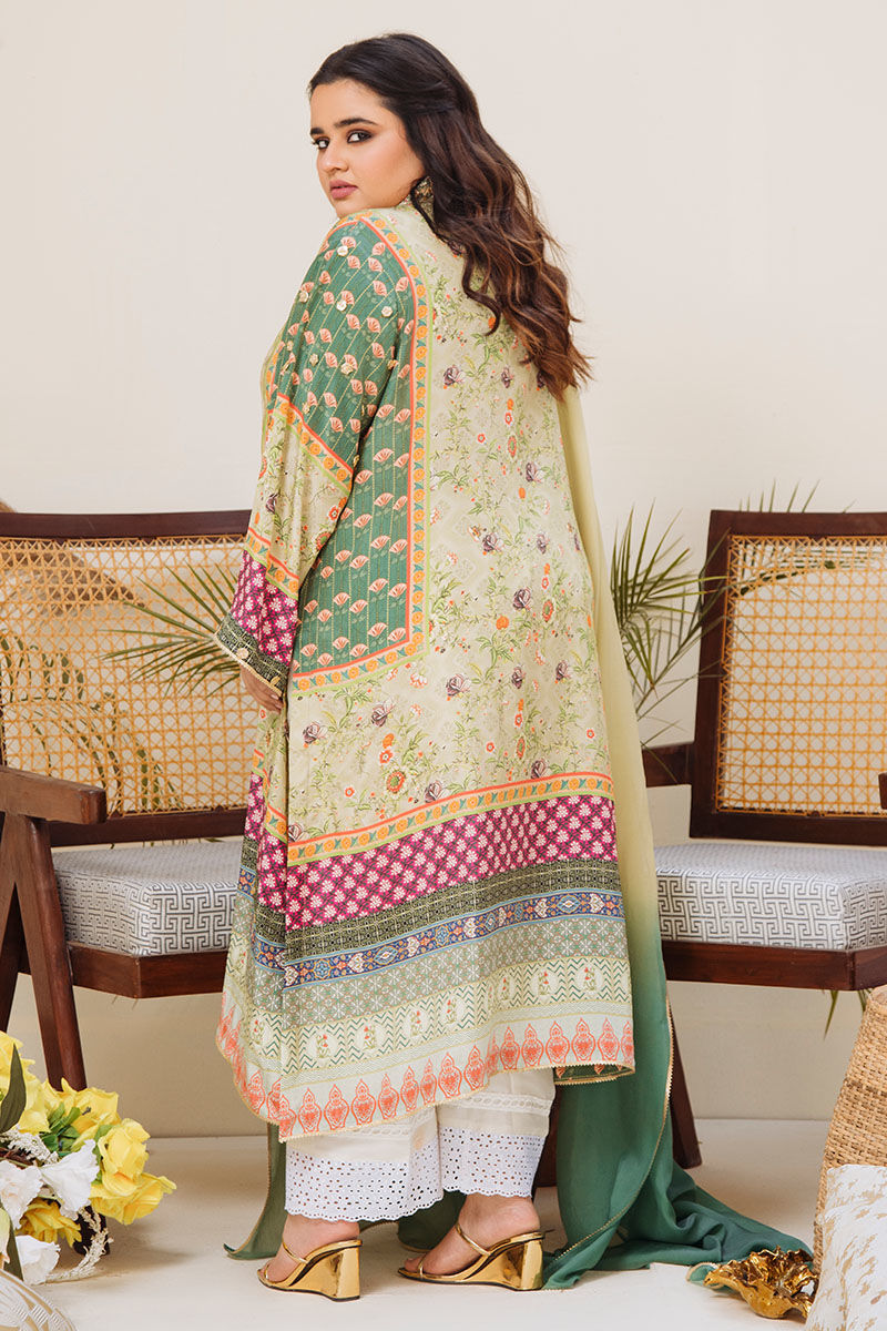 Pakistani Green Printed Pure Crepe Silk Salwar Kameez (3-Piece) - Image 5