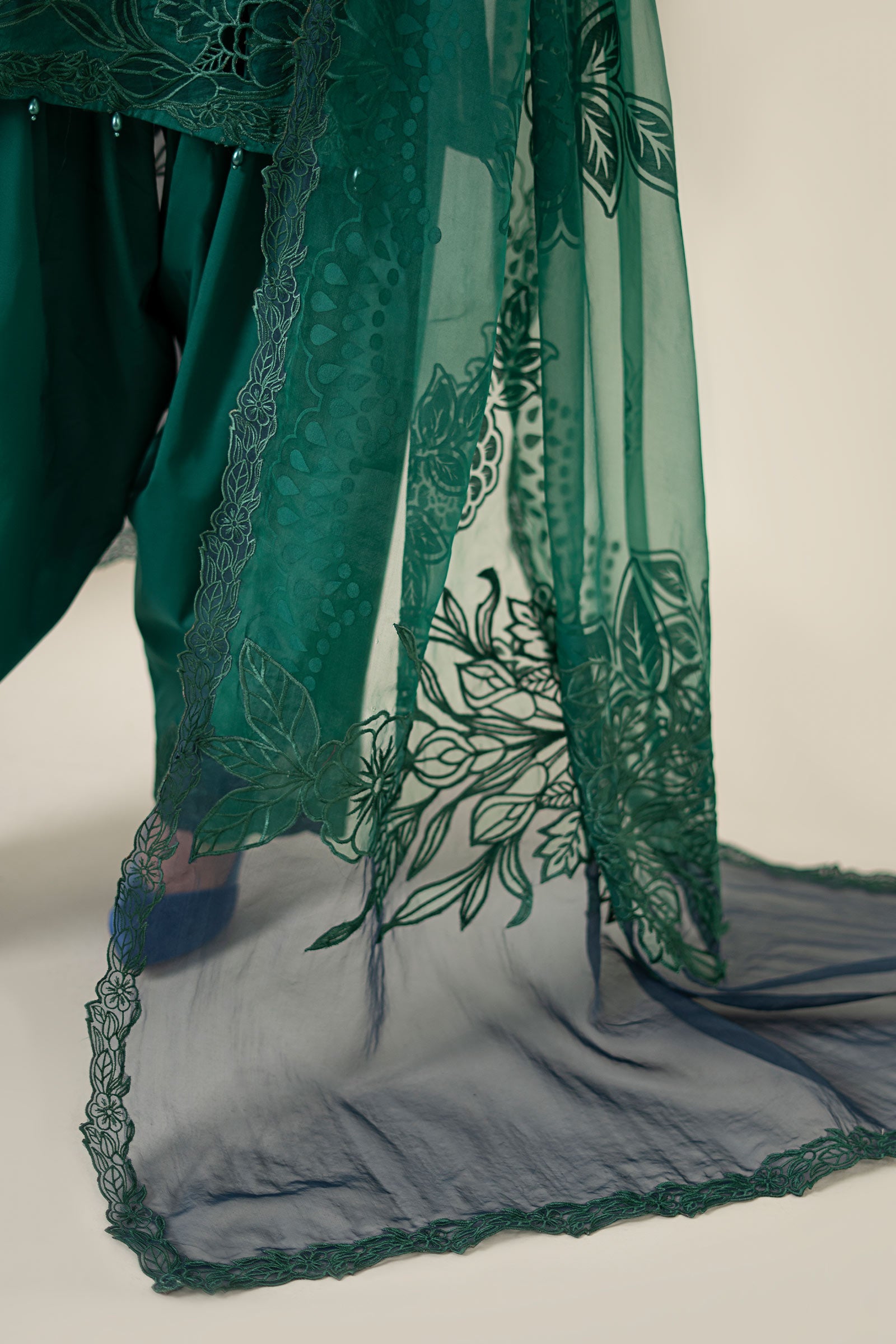Deep Green Embroidered Dobby Salwar Kameez (3-Piece) - Image 6