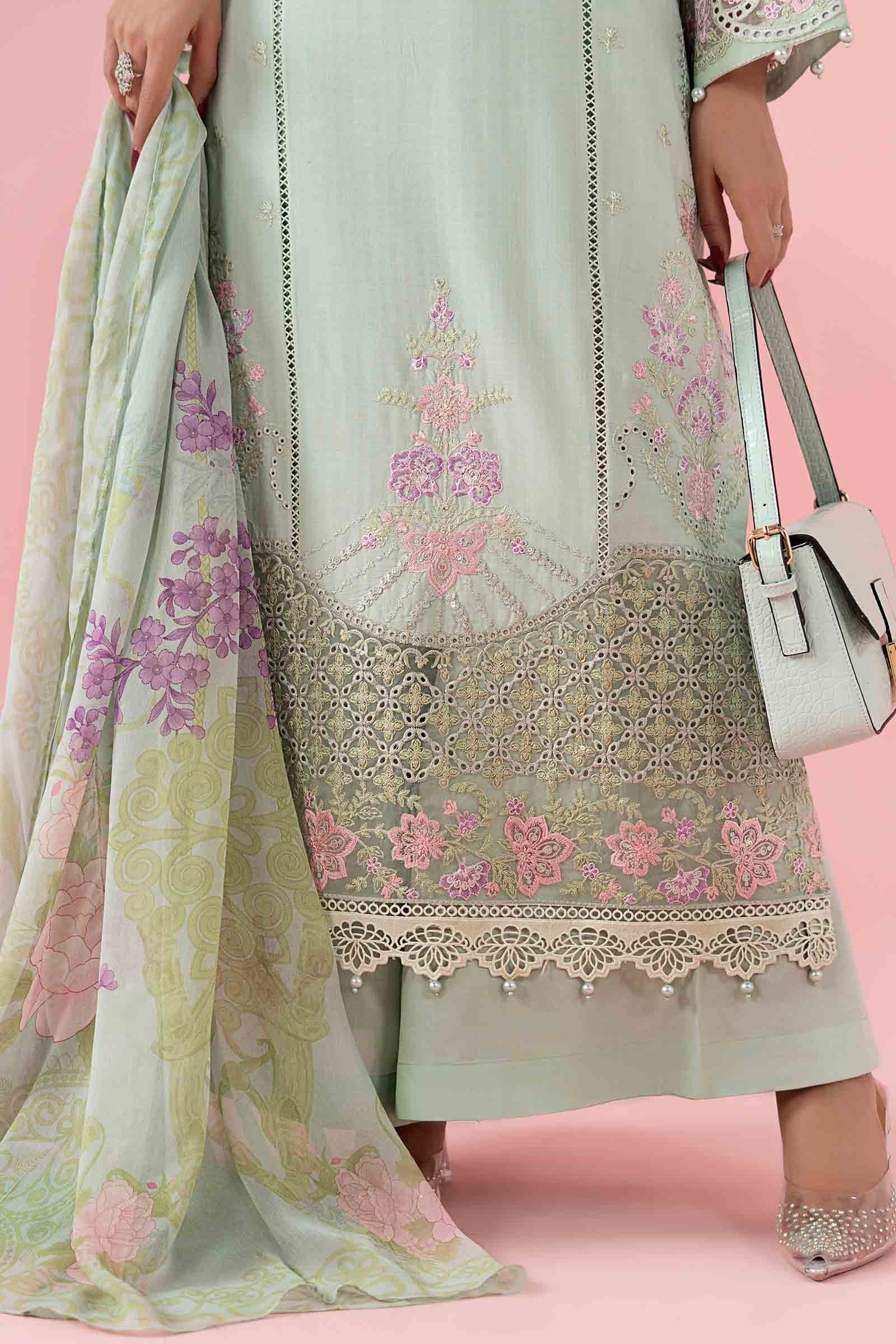 Pakistani Pastel Green Embroidered Dobby Salwar Kameez (3-Piece) - Image 5