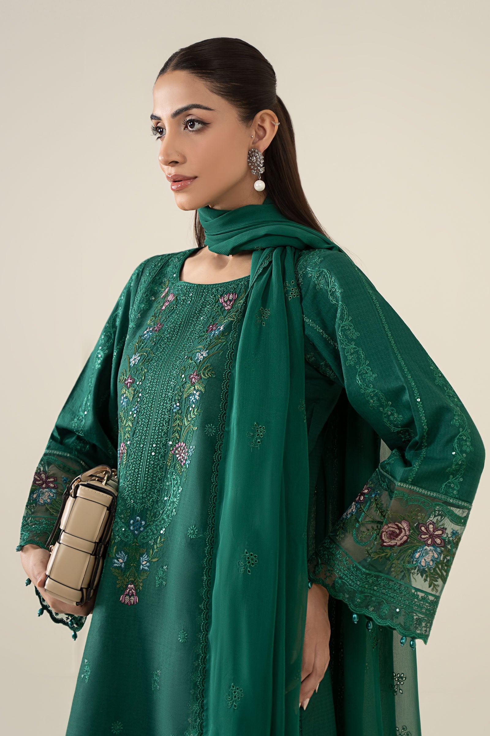 Green Embroidered Dobby 3-Piece Suit - Image 2