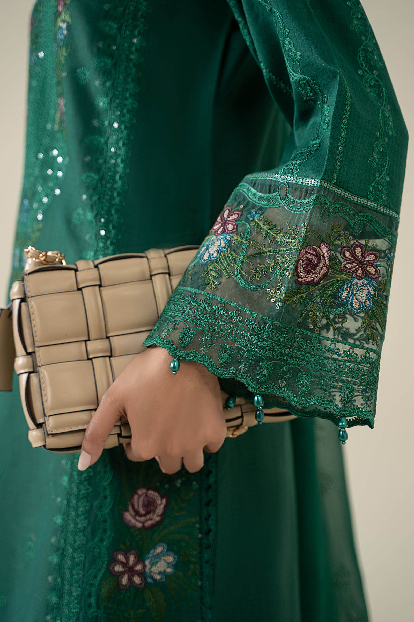 Green Embroidered Dobby 3-Piece Suit - Image 4