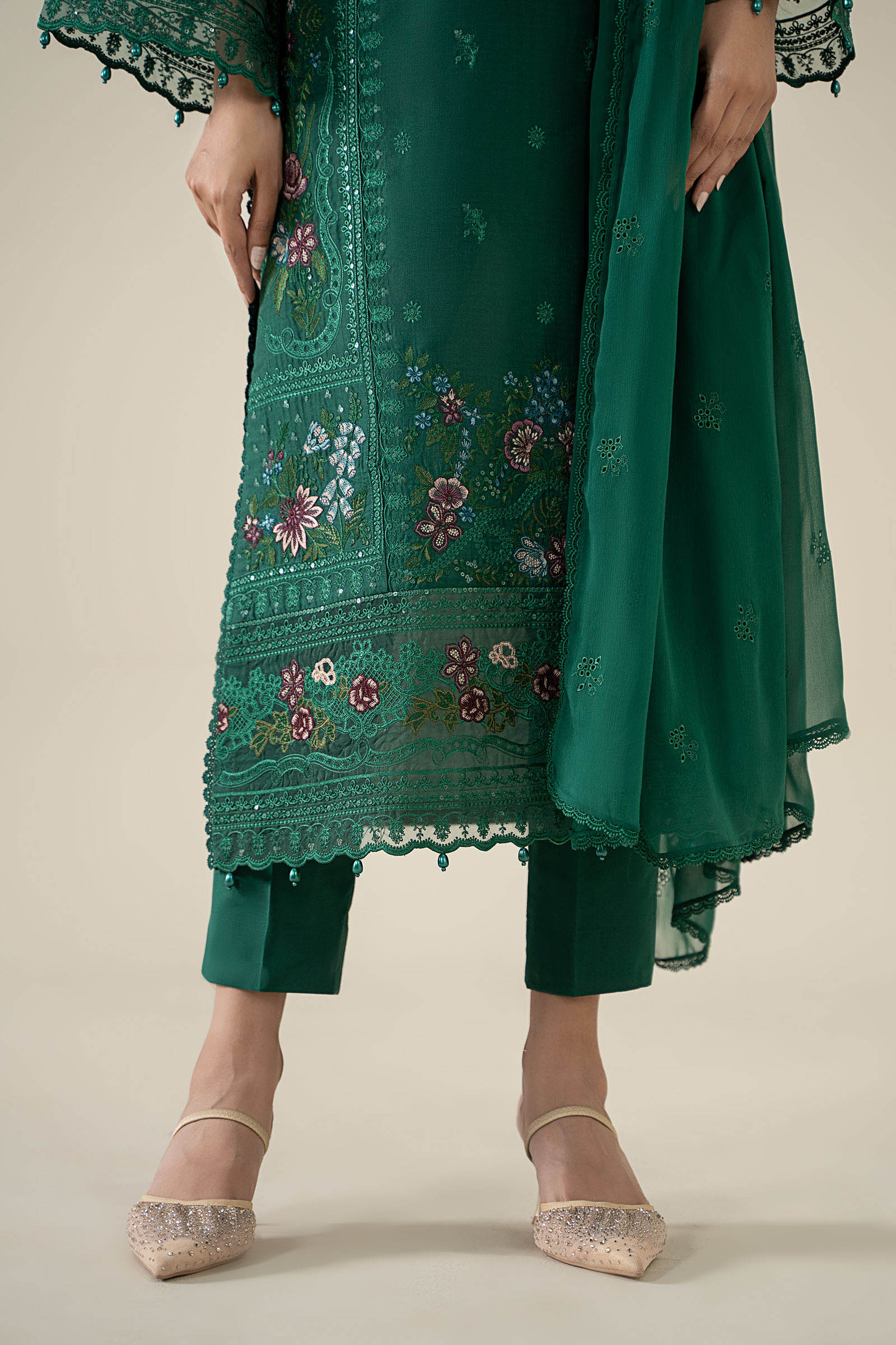 Green Embroidered Dobby 3-Piece Suit - Image 5