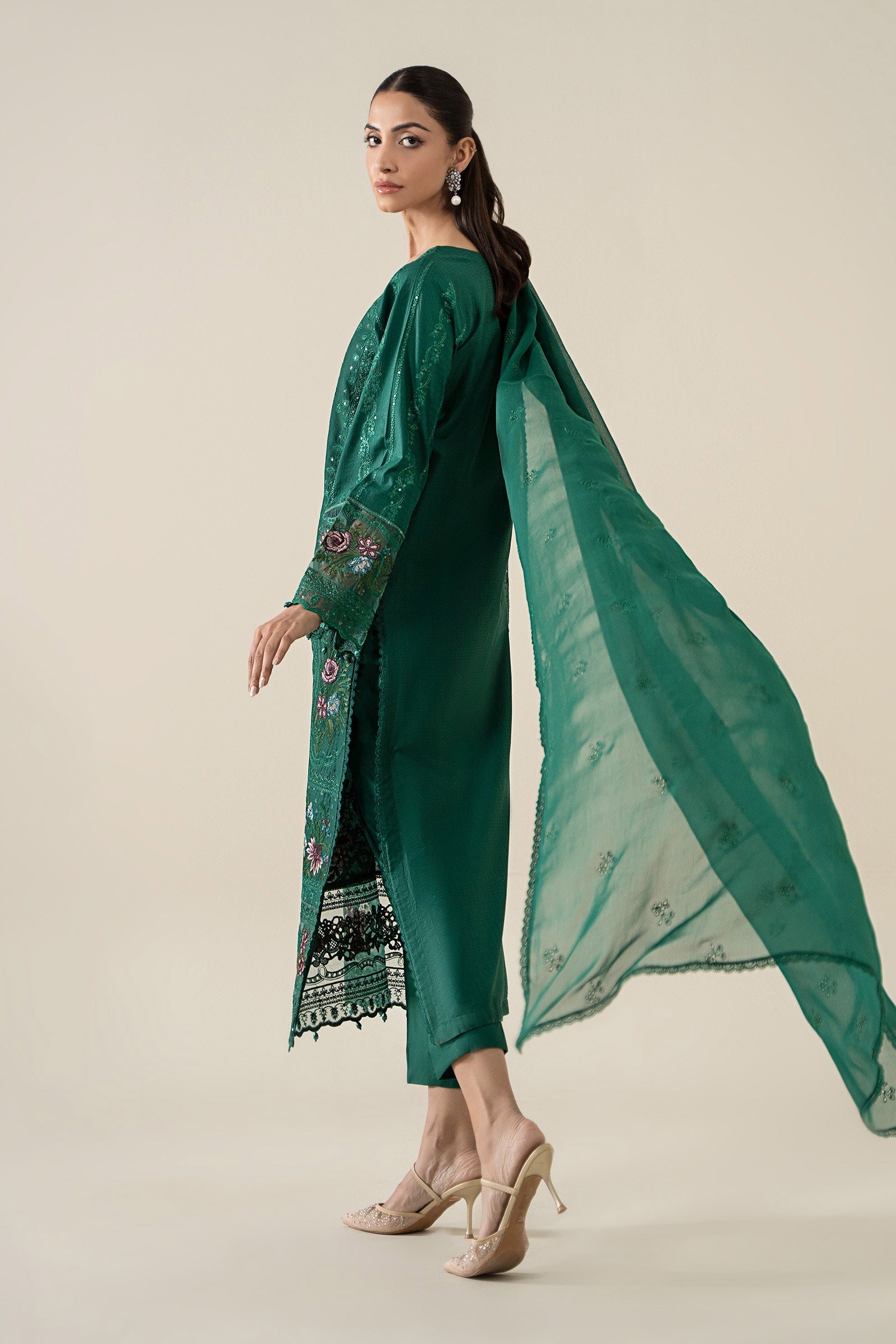 Green Embroidered Dobby 3-Piece Suit - Image 6