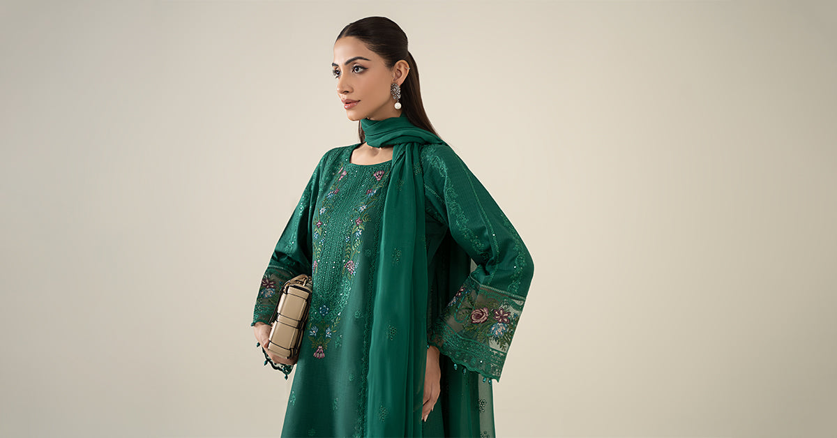 Green Embroidered Dobby 3-Piece Suit - Image 8