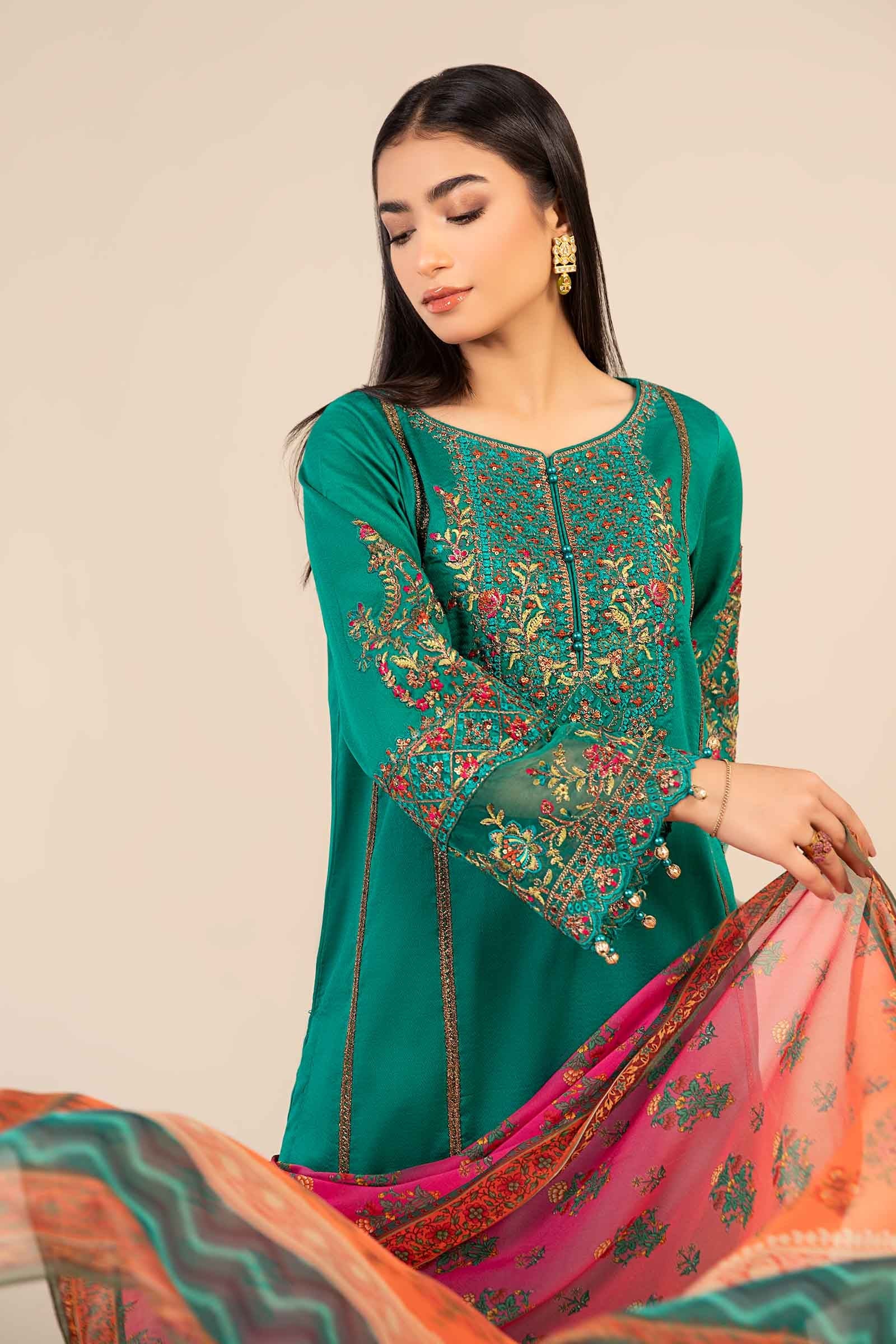 Sea Green Embroidered Dobby Salwar Kameez (3-Piece) - Image 2