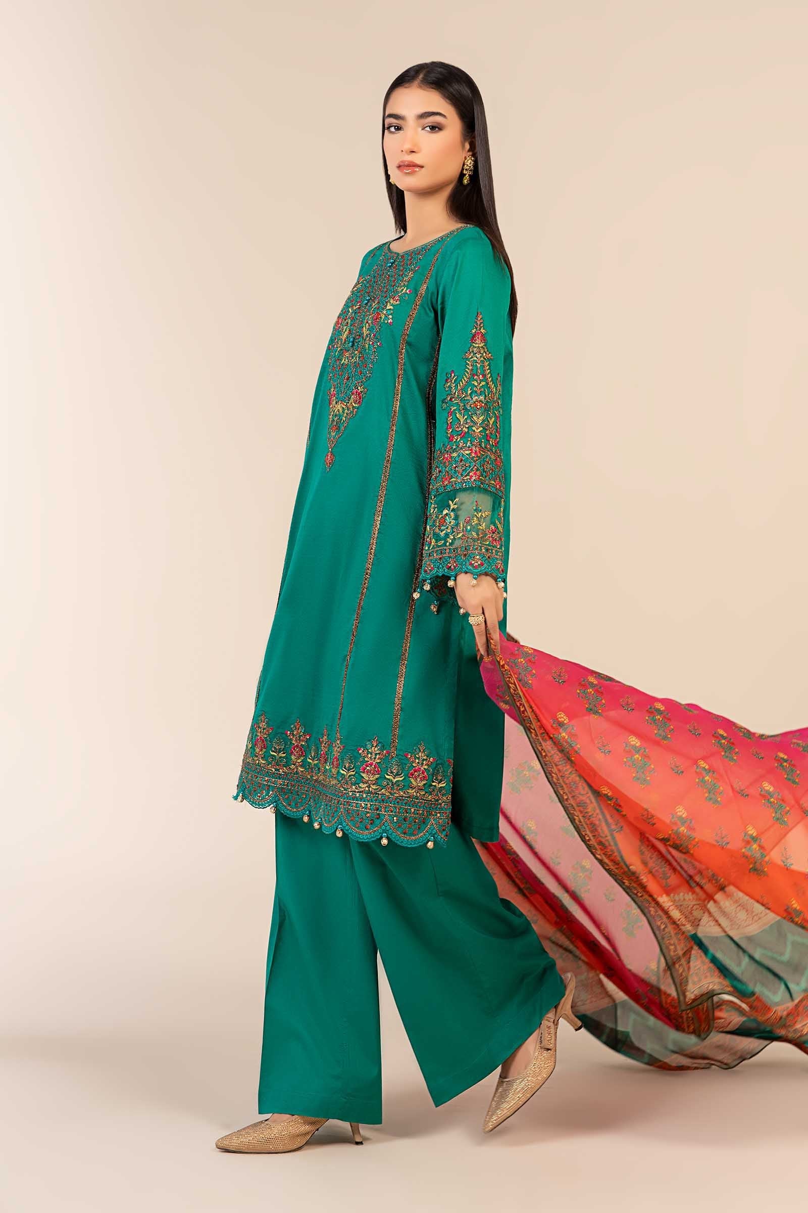 Sea Green Embroidered Dobby Salwar Kameez (3-Piece) - Image 6