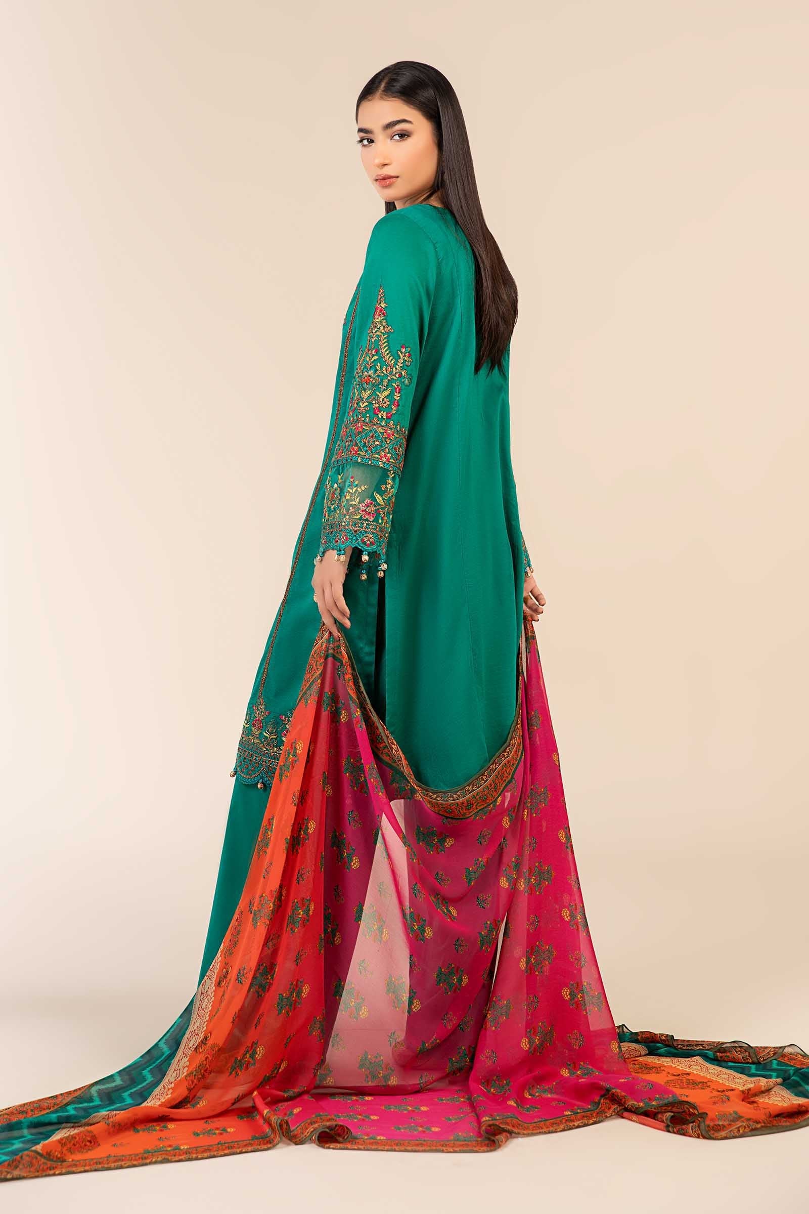 Sea Green Embroidered Dobby Salwar Kameez (3-Piece) - Image 7