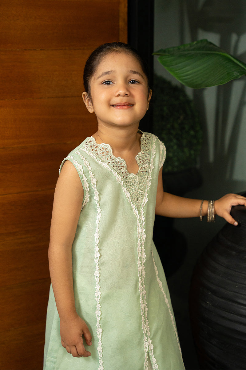 Pakistani Mint Green Embroidered Embossed Shirt & Silk Dhaka Pants (2-Piece) - Image 2