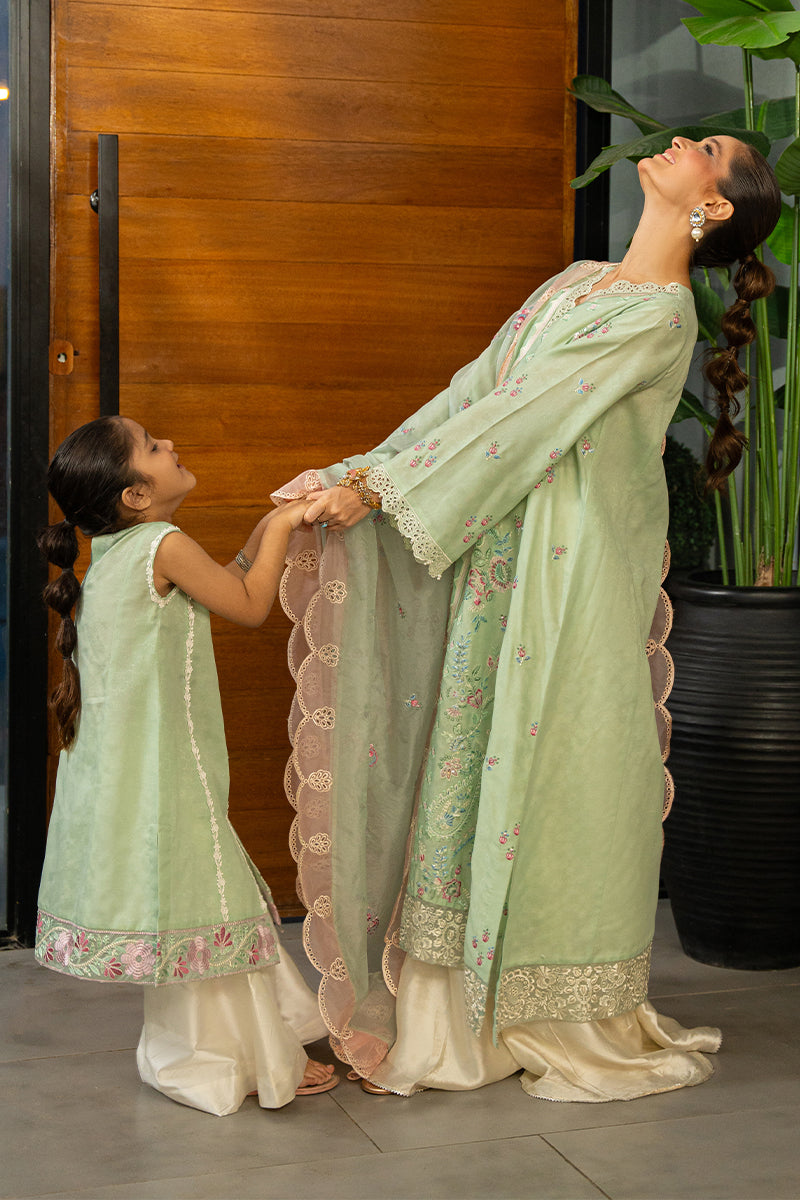 Mint Green Embroidered Embossed Salwar Kameez (2-Piece) - Image 16