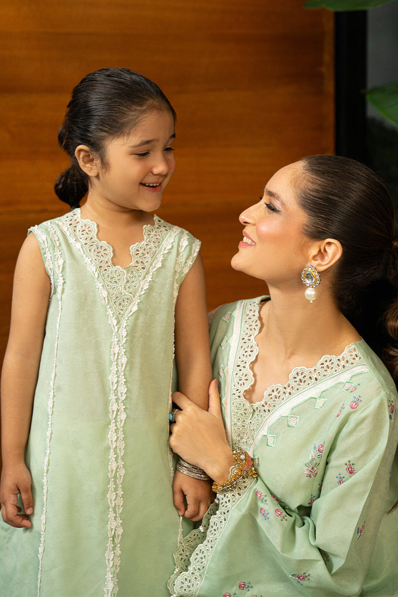 Mint Green Embroidered Embossed Salwar Kameez (2-Piece) - Image 18