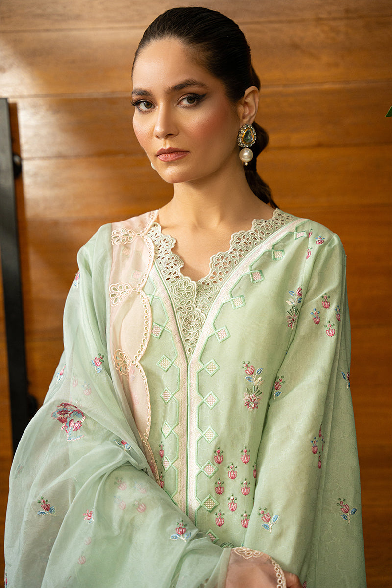 Pakistani Mint Green Embroidered Embossed Kurta Set (3-Piece) - Image 1