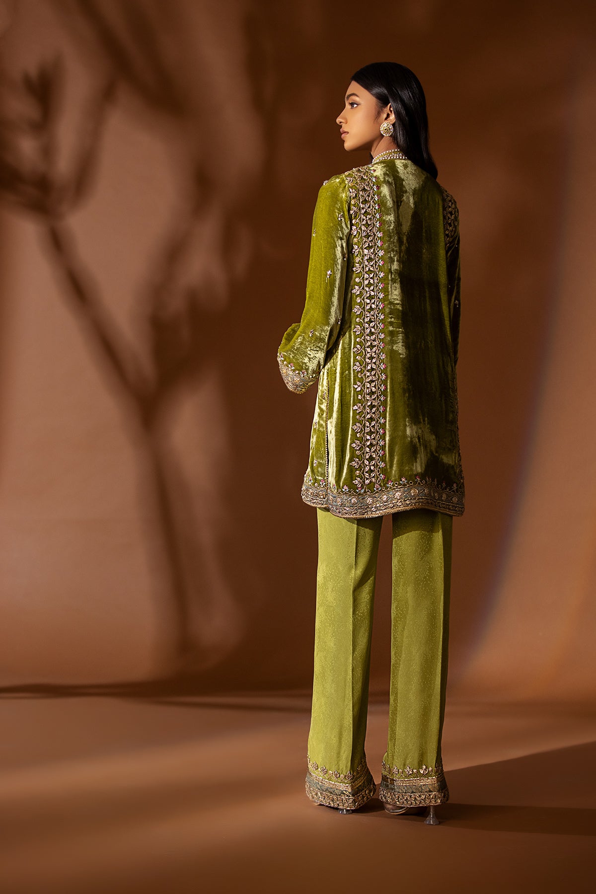 Olive Green Gota Embossed Silk Pants (1-Pc) - Image 2