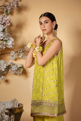 Lime Green Gota Embossed Silk Salwar Kameez (2-Piece) - Image 3