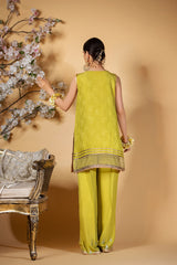 Lime Green Gota Embossed Silk Salwar Kameez (2-Piece) - Image 4