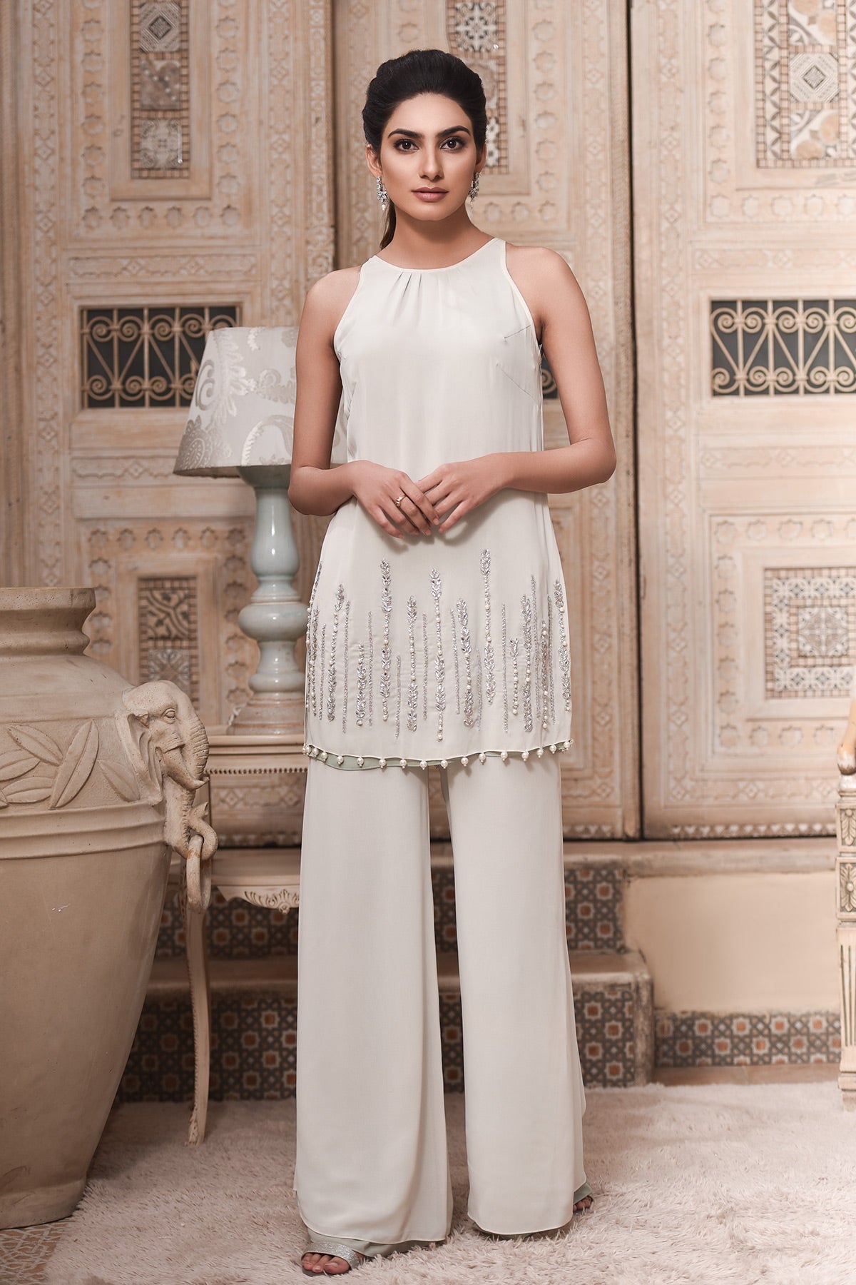 Mint Green Embroidered Georgette Salwar Kameez (2-Piece) - Image 1