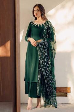 Emerald Green Crystal Georgette Salwar Kameez (3-Piece) - Image 1