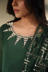 Emerald Green Crystal Georgette Salwar Kameez (3-Piece) - Image 9