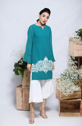 Sea Green Embroidered Georgette Chiffon Tunic (1-Pc) - Image 2