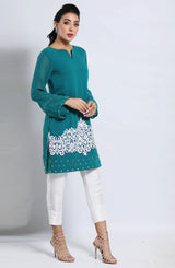 Sea Green Embroidered Georgette Chiffon Tunic (1-Pc) - Image 3