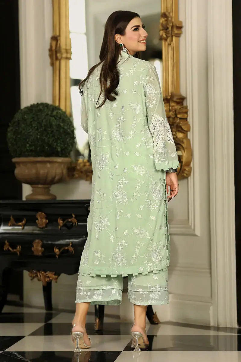 Pakistani Mint Green Embroidered Georgette Co-ord Set (2-Piece) - Image 3