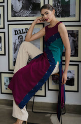 Pakistani Green Blue Purple Metal Eyelet Georgette Midi Tunic (1-Pc) - Image 2