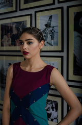 Pakistani Green Blue Purple Metal Eyelet Georgette Midi Tunic (1-Pc) - Image 3