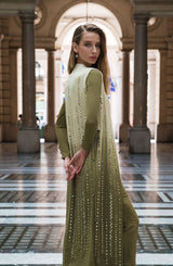 Green Ombre Mirror Work Georgette Chiffon Jacket Set (3-Piece) - Image 4